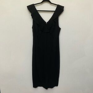 Wrapper Black Single Ruffle Neckline Mid Length Dress Size 1X Stretchy